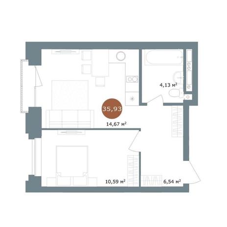 Вариант №15424, 2-комнатная квартира в жилом комплексе Новый Кедровый