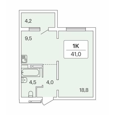 Вариант №7702, 1-комнатная квартира в жилом комплексе 