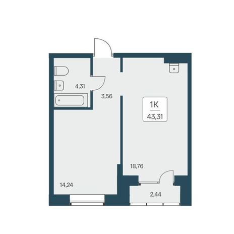 Вариант №12830, 1-комнатная квартира в жилом комплексе 