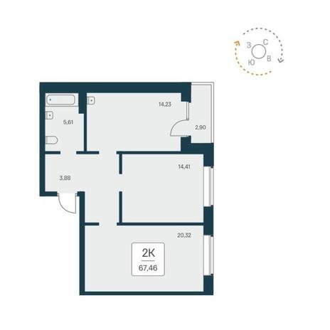 Вариант №12448, 2-комнатная квартира в жилом комплексе 