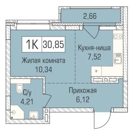 Вариант №7338, 1-комнатная квартира в жилом комплексе 