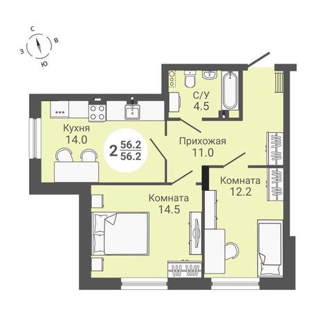 Вариант №10564, 2-комнатная квартира в жилом комплексе 