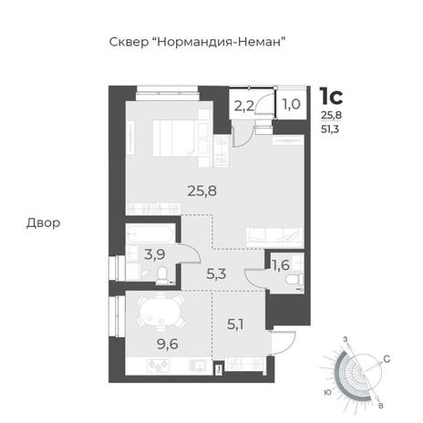 Вариант №8416, 1-комнатная квартира в жилом комплексе 