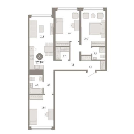 Вариант №14911, 3-комнатная квартира в жилом комплексе Авиатор