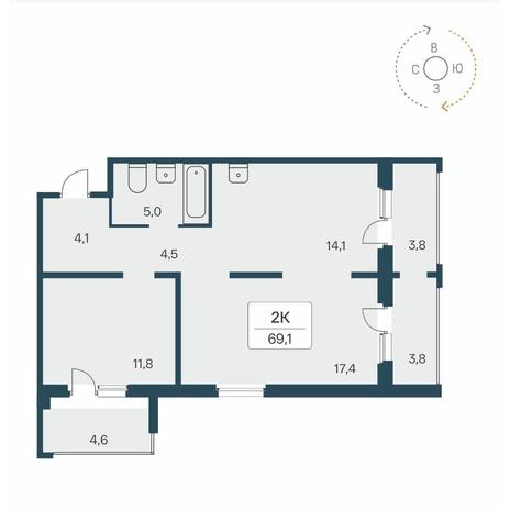 Вариант №10280, 2-комнатная квартира в жилом комплексе 