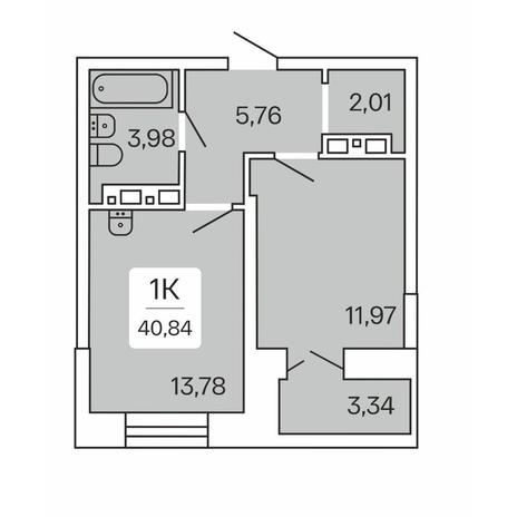 Вариант №8889, 1-комнатная квартира в жилом комплексе 