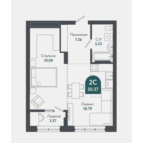 Вариант №15712, 2-комнатная квартира в жилом комплексе Тихомиров