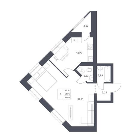 Вариант №14396, 1-комнатная квартира в жилом комплексе Акация на Кедровой