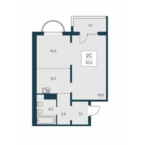 Вариант №14550, 2-комнатная квартира в жилом комплексе Фора