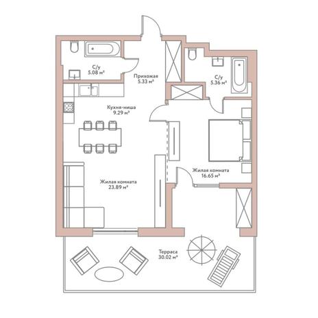 Вариант №6582, 2-комнатная квартира в жилом комплексе 