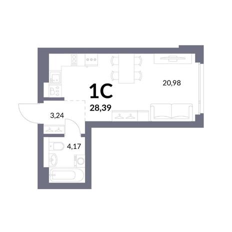 Вариант №13948, 1-комнатная квартира в жилом комплексе 