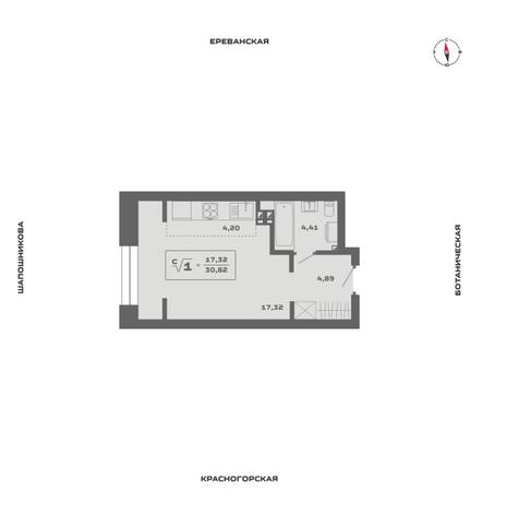 Вариант №15572, 1-комнатная квартира в жилом комплексе Gorizont