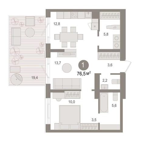 Вариант №15598, 1-комнатная квартира в жилом комплексе Первый на Есенина