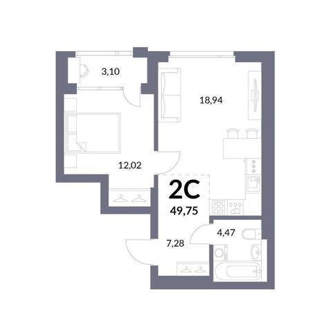 Вариант №13962, 2-комнатная квартира в жилом комплексе 