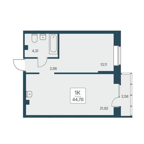 Вариант №12821, 1-комнатная квартира в жилом комплексе Расцветай на Авиастроителей