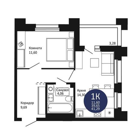 Вариант №15178, 1-комнатная квартира в жилом комплексе Цивилизация