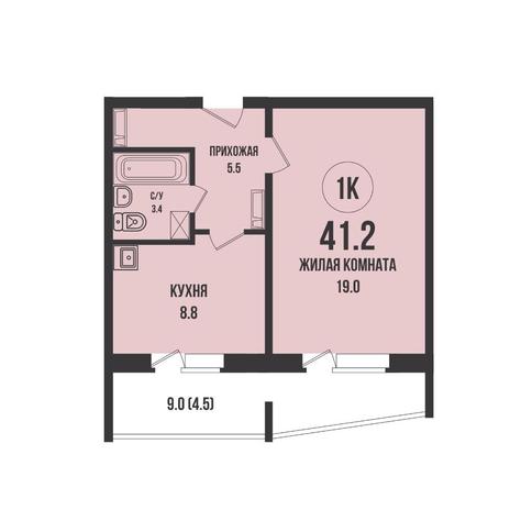 Вариант №13114, 1-комнатная квартира в жилом комплексе 