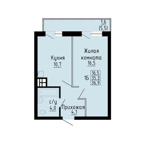 Вариант №13244, 1-комнатная квартира в жилом комплексе 