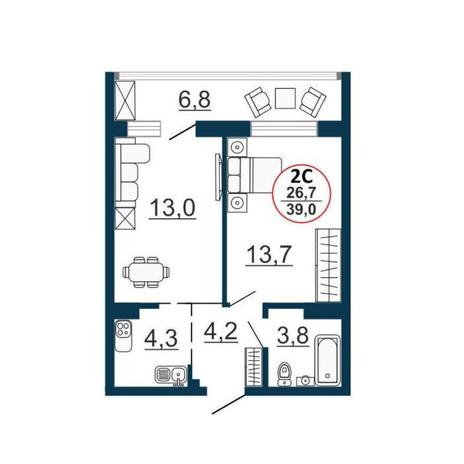 Вариант №8674, 2-комнатная квартира в жилом комплексе 
