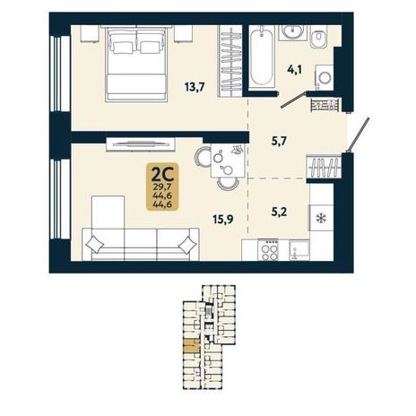 Вариант №15120, 2-комнатная квартира в жилом комплексе Державина 50