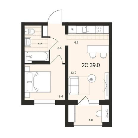Вариант №14493, 2-комнатная квартира в жилом комплексе 