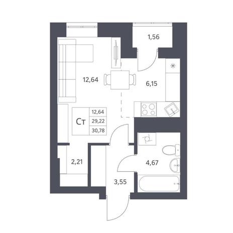 Вариант №14387, 1-комнатная квартира в жилом комплексе Место