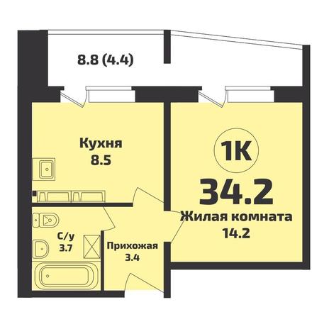 Вариант №14739, 1-комнатная квартира в жилом комплексе Приозерный