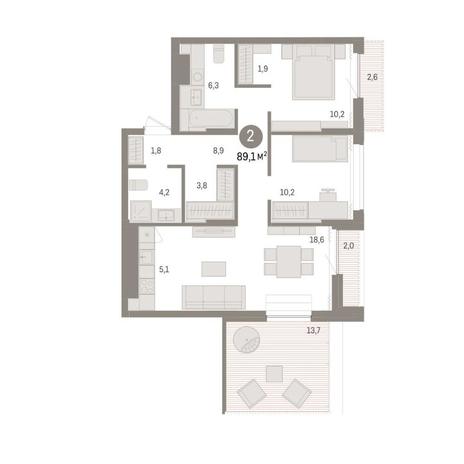 Вариант №9040, 2-комнатная квартира в жилом комплексе Авиатор