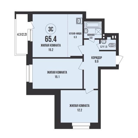 Вариант №15311, 3-комнатная квартира в жилом комплексе Первый на Есенина