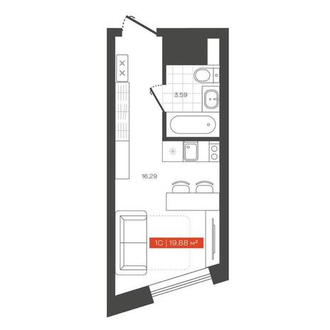 Вариант №13682, 1-комнатная квартира в жилом комплексе 