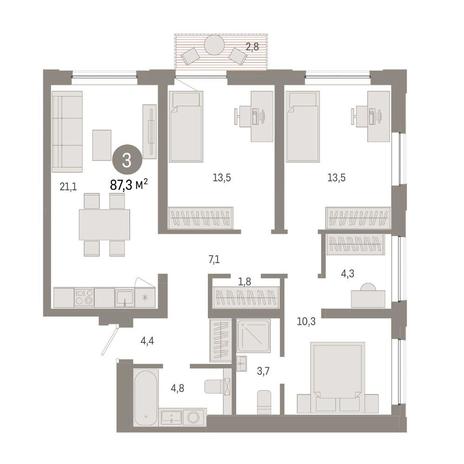 Вариант №14826, 3-комнатная квартира в жилом комплексе Мылзавод