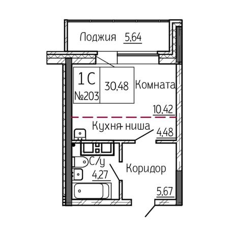 Вариант №6902, 1-комнатная квартира в жилом комплексе Расцветай на Авиастроителей