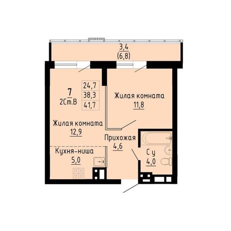 Вариант №13257, 2-комнатная квартира в жилом комплексе 