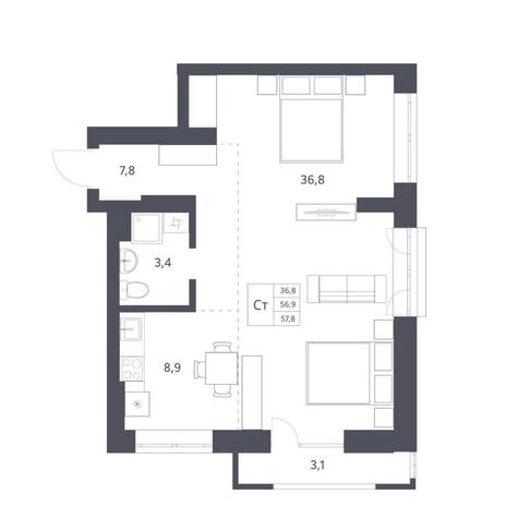 Вариант №11290, 1-комнатная квартира в жилом комплексе Авиатор