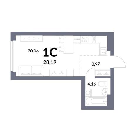 Вариант №13960, 1-комнатная квартира в жилом комплексе Нормандия-Неман