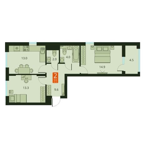Вариант №7491, 2-комнатная квартира в жилом комплексе Приозерный