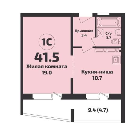 Вариант №14750, 1-комнатная квартира в жилом комплексе 