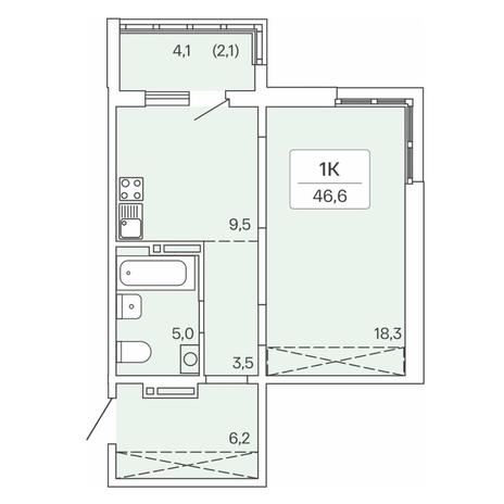 Вариант №7710, 1-комнатная квартира в жилом комплексе 