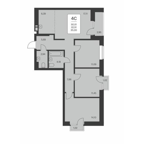 Вариант №8021, 4-комнатная квартира в жилом комплексе 
