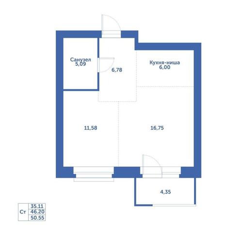 Вариант №15212, 1-комнатная квартира в жилом комплексе Горская лагуна