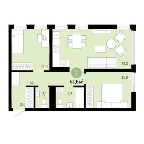Вариант №6847, 3-комнатная квартира в жилом комплексе 