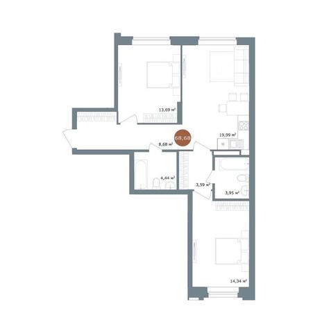 Вариант №15012, 3-комнатная квартира в жилом комплексе 19|56 Кварталы Телецентра