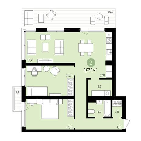 Вариант №6620, 3-комнатная квартира в жилом комплексе Беринг