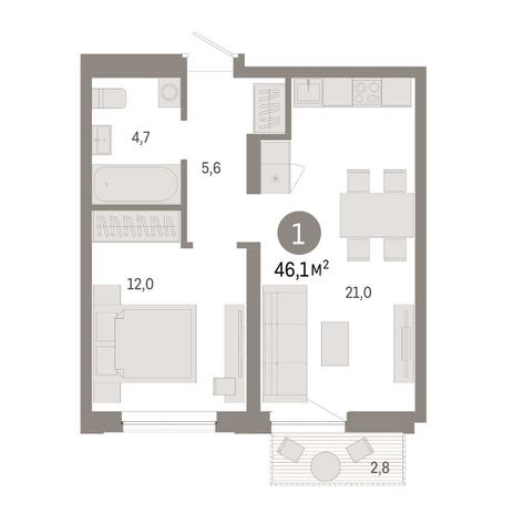 Вариант №14838, 1-комнатная квартира в жилом комплексе 