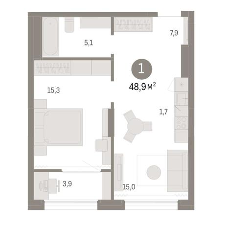 Вариант №8127, 2-комнатная квартира в жилом комплексе Квартал На Никитина