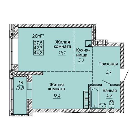 Вариант №7463, 2-комнатная квартира в жилом комплексе 