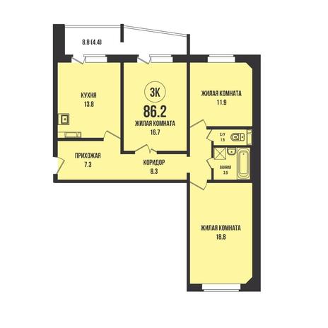 Вариант №14724, 3-комнатная квартира в жилом комплексе Инфинити