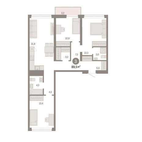 Вариант №14919, 3-комнатная квартира в жилом комплексе Марсель-2
