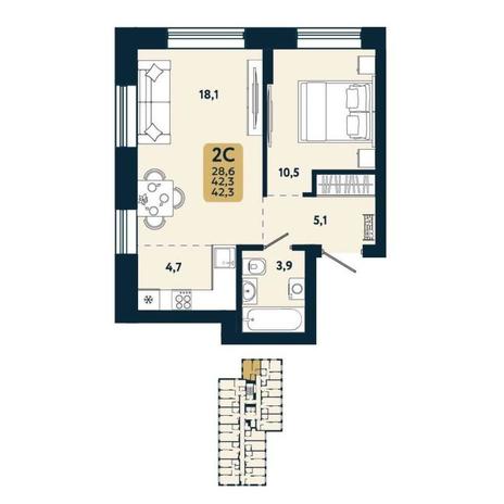 Вариант №15117, 2-комнатная квартира в жилом комплексе Новаторы