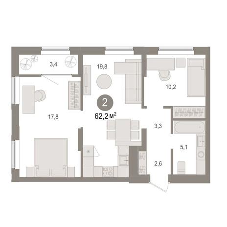 Вариант №14958, 2-комнатная квартира в жилом комплексе 19|56 Кварталы Телецентра
